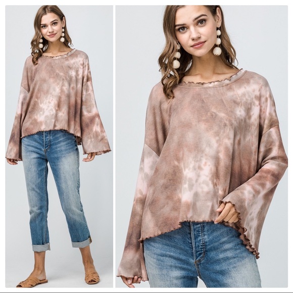 Entro Tie-Dye Goddess Sleeve Waffle Knit Top - Picture 3 of 7